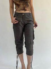 ‼️ | dark brown studs details cropped trousers