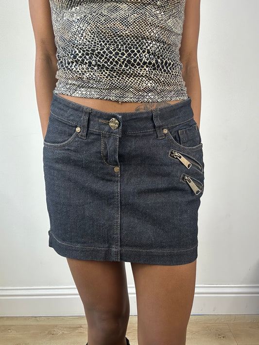vintage edit eighteen | small grey denim zip mini skirt