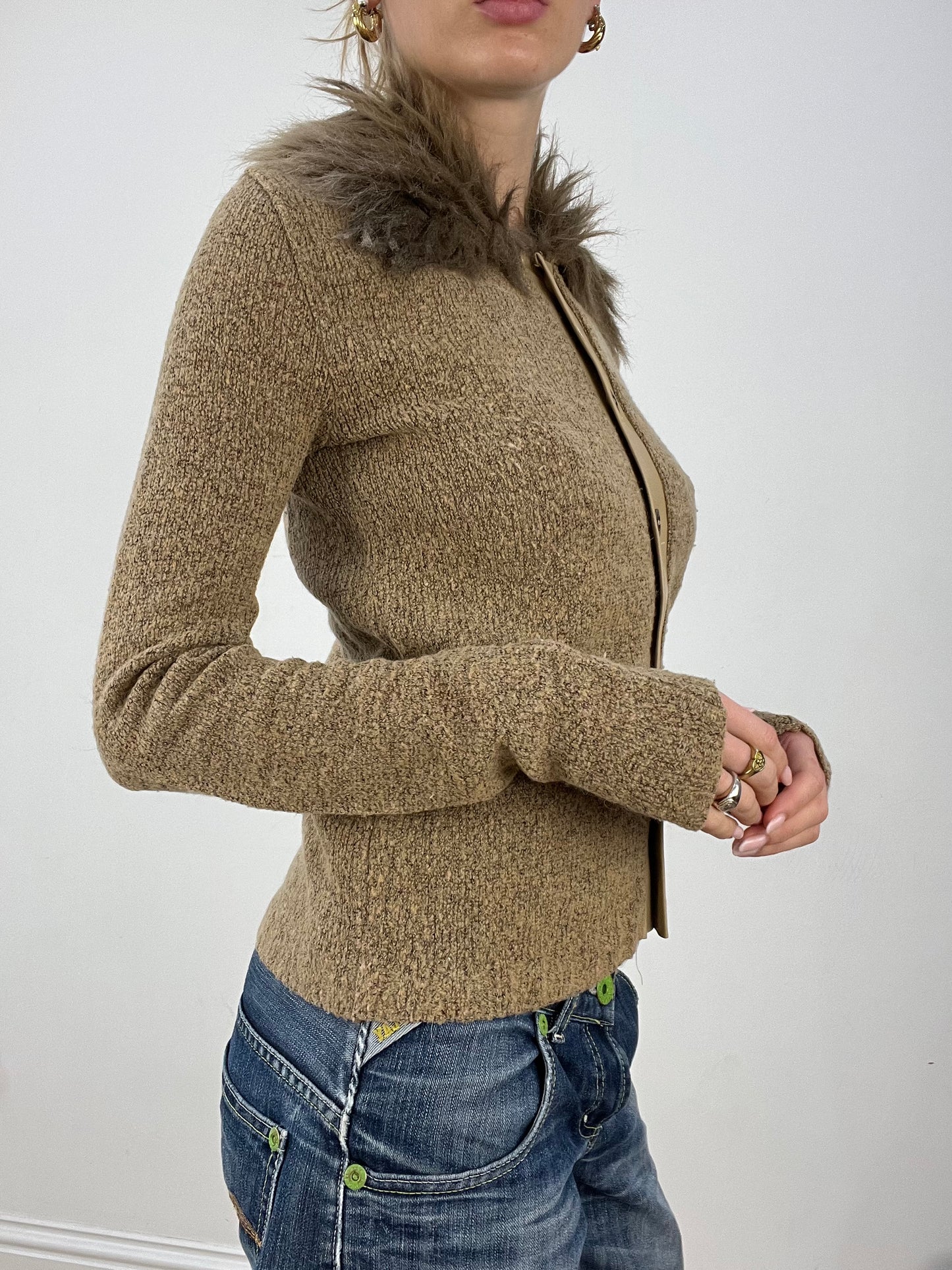 countryside | medium khaki faux fur cardigan