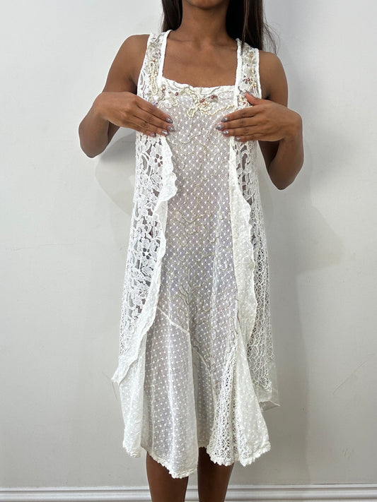 BEST PICKS | medium white mixed fabric asymmetric midi dress