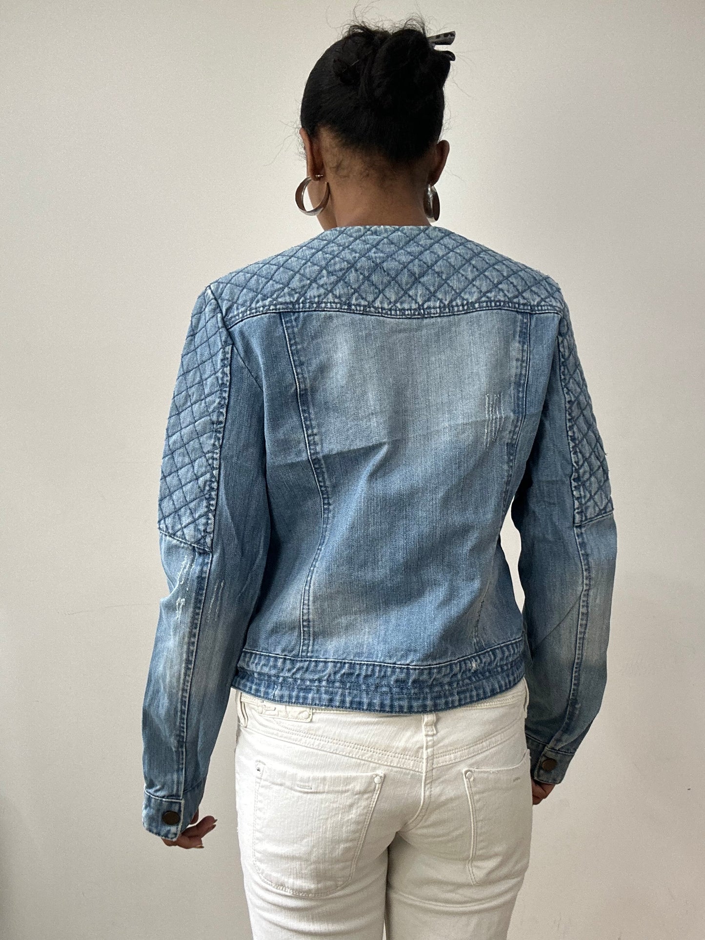 vintage edit thirty-two | small blue pinkie denim jacket with diamond stitch detailing