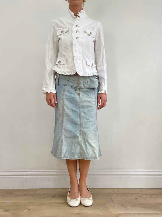 vintage edit twenty-four | small white denim jacket with ruffle trim