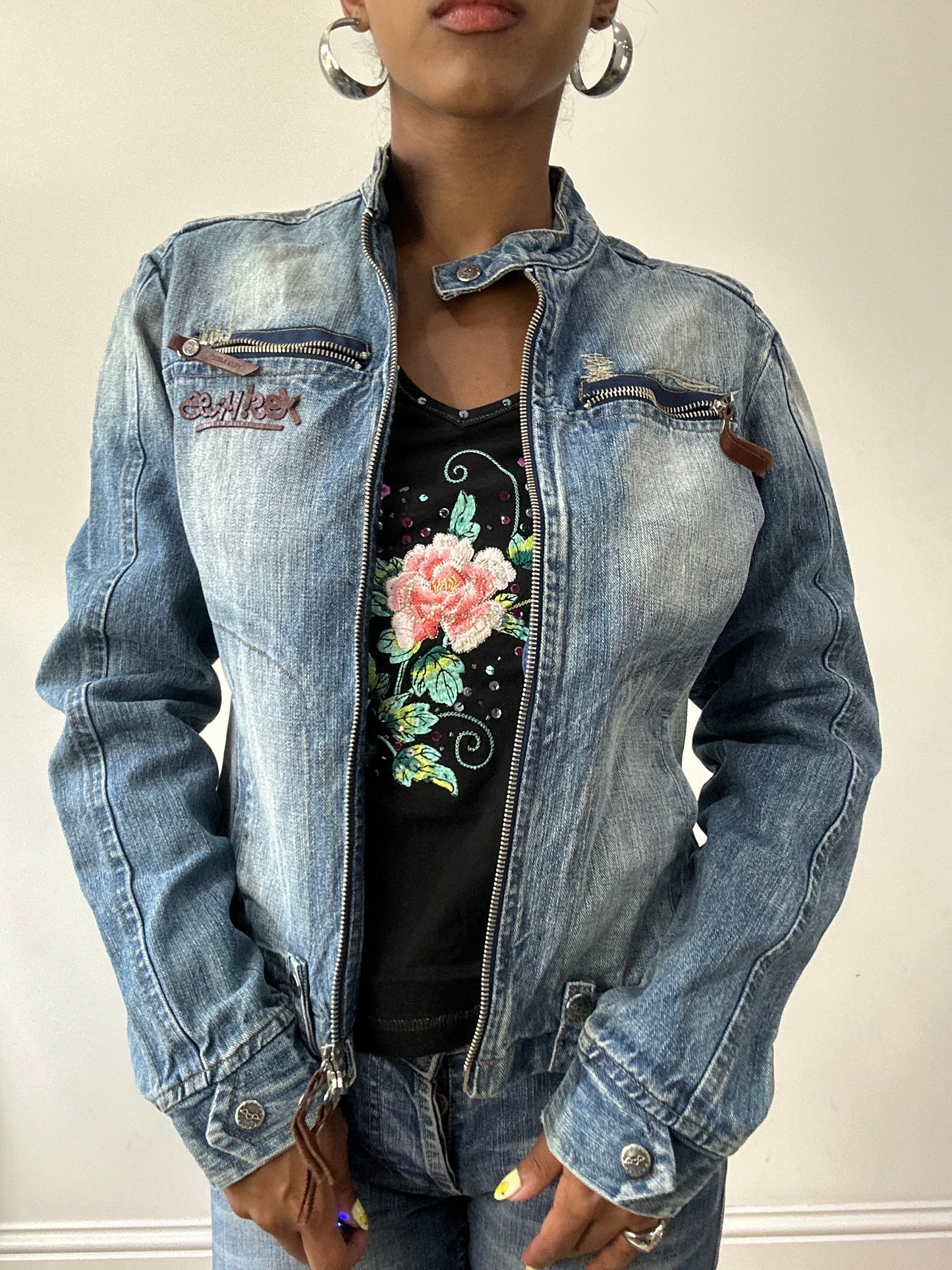 BEST PICKS | medium blue denim jacket with dual zip detail