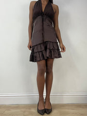BEST PICKS | extra small brown satin style halterneck mini dress