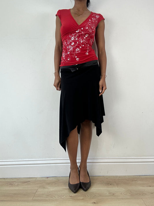 vintage edit twenty-one | small red floral beaded top with tie back