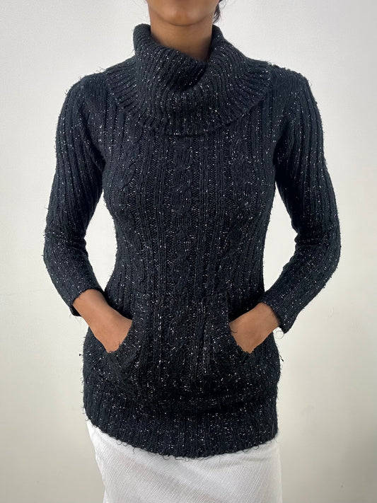 vintage edit: office siren | small black glittery knit turtleneck jumper