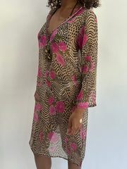 Strand-Drop | mittelbraun transparentes Kleid mit Animal-Print