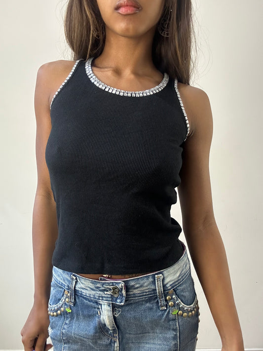 2016 edit | small black tank top with rhinestone neckline