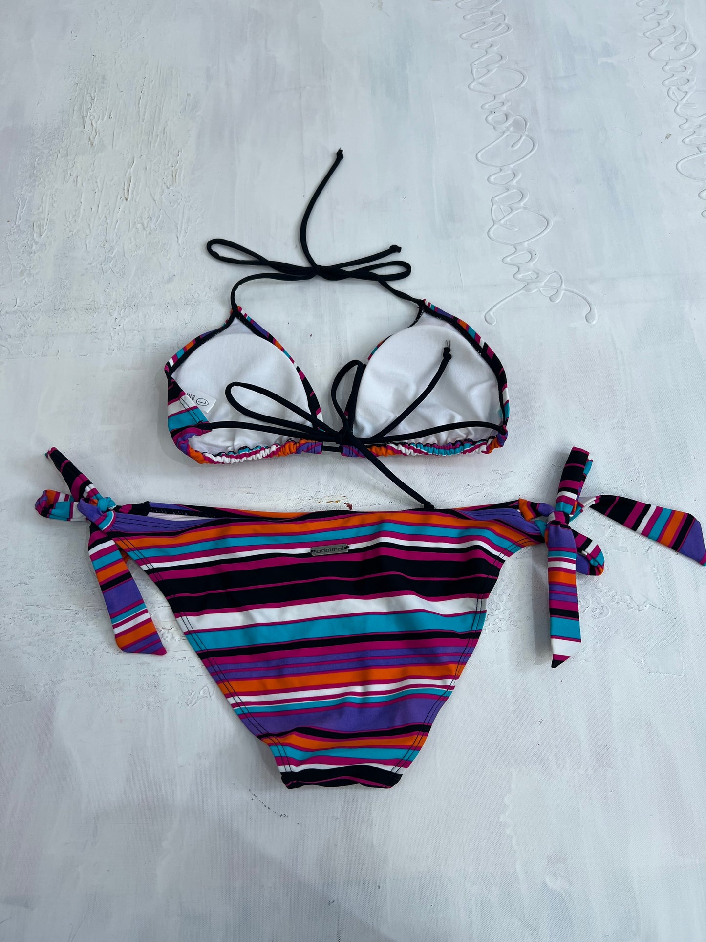 vintage edit thirty | medium purple, black and blue striped bikini set