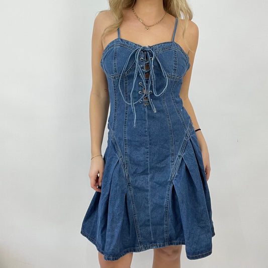 💻 COTTAGECORE DROP | small blue denim midi dress with lace up front