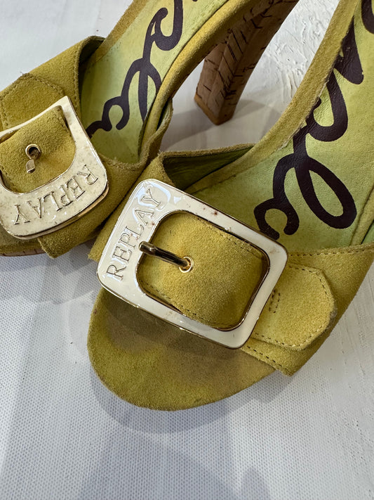 ⭐️BEST PICKS | UK 3 green replay wedge heels with white logo buckle