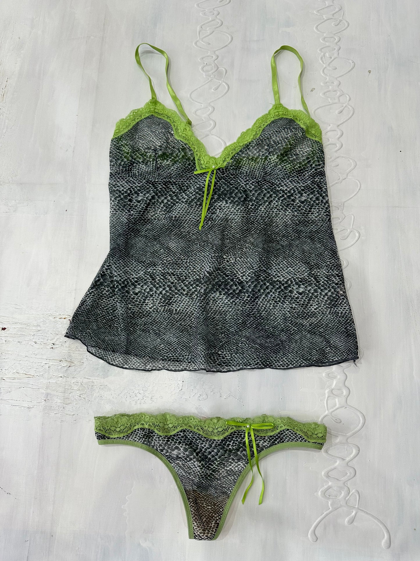 vintage edit: valentine’s day | small grey mesh snake print cami set