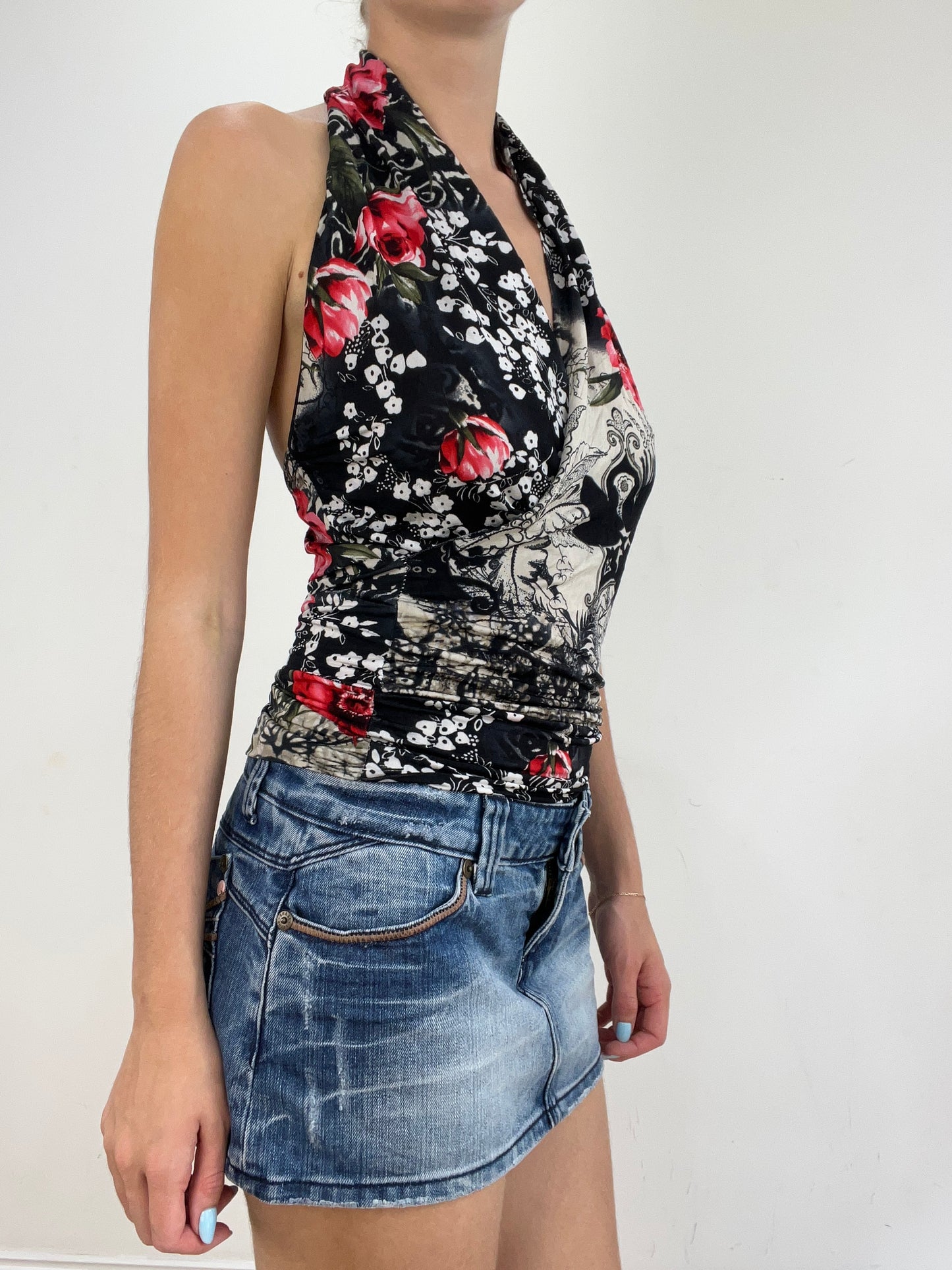 💻🩵 vintage edit twenty eight | small black halterneck top with floral print