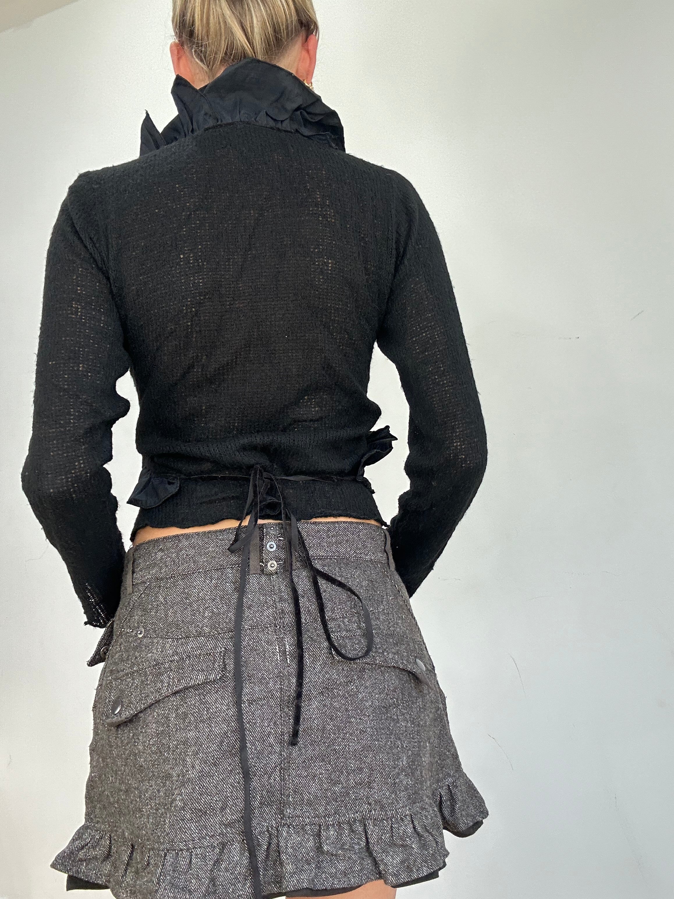 COSY CLASSICS medium black wrap ruffle cardigan