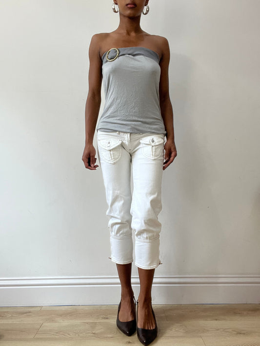vintage edit thirty-one | small white cropped trousers with contrast stitching