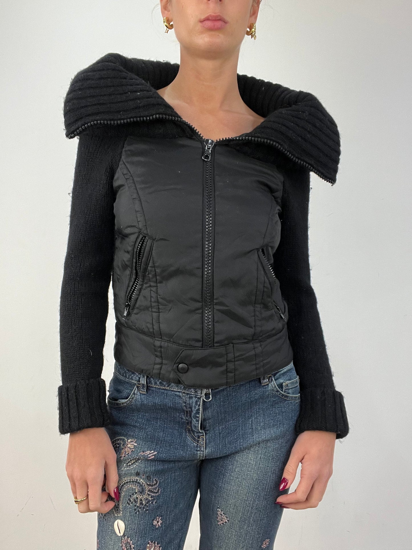 vintage edit twelve | small black miss sixty wide neck zip up jacket