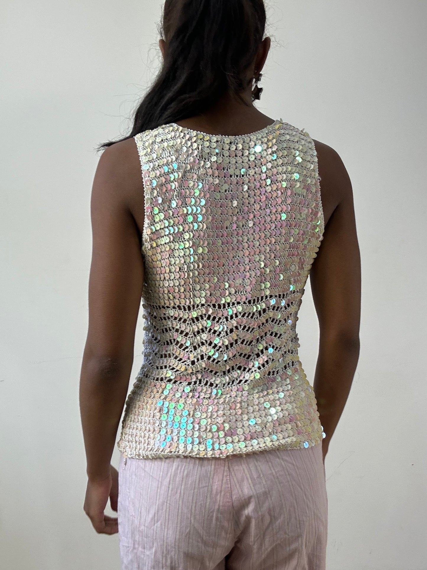 BEST PICKS | small white sequin crochet cami top