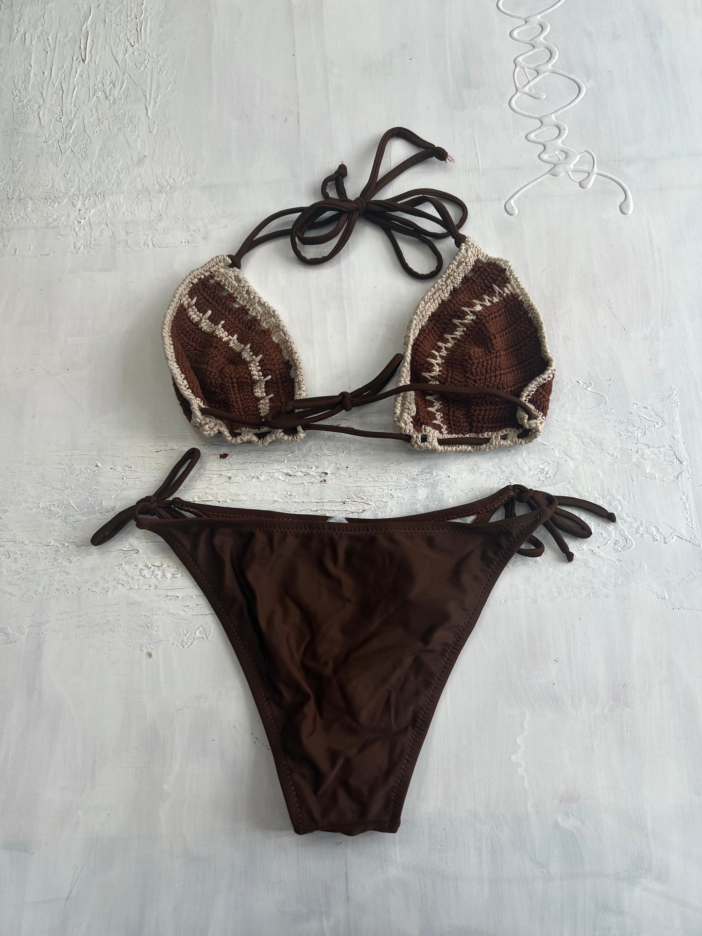 vintage edit nineteen | small brown crochet bikini set