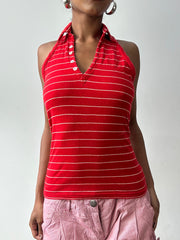 midsummer edit | small red motivi top with white pinstripes