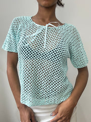 spring edit | small/medium blue crochet top with ribbon detail