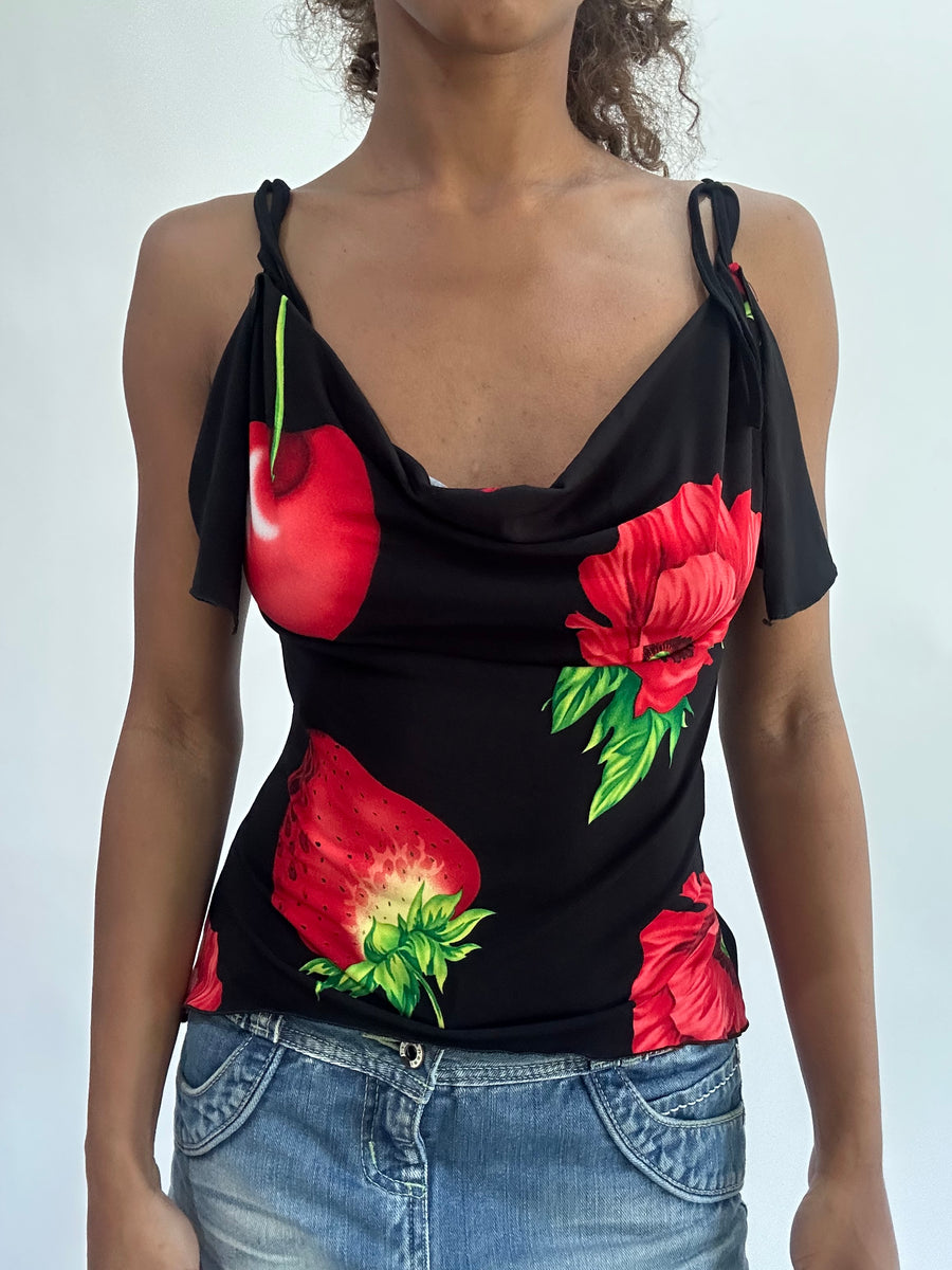 wag drop | taille: S · couleur: noir · article: caraco · détails: fruits + motif