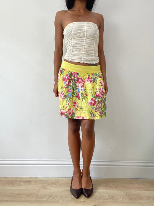 vintage edit twenty-five | small yellow mini skirt with pink floral pattern