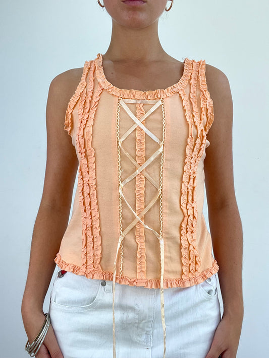 VINTAGE PICKS | small peach cami with lace up detailing