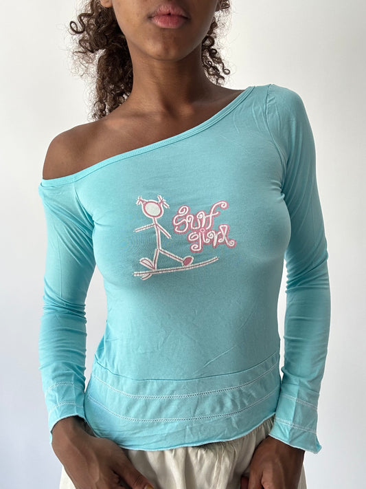 ‼️ | small blue off the shoulder surf girl long sleeve top