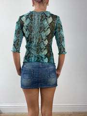 GIRLBAND DROP | medium blue snakeskin look mesh top