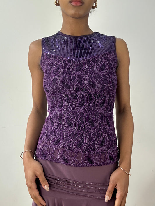 vintage edit fifteen | small purple embellished tank top with sequins
