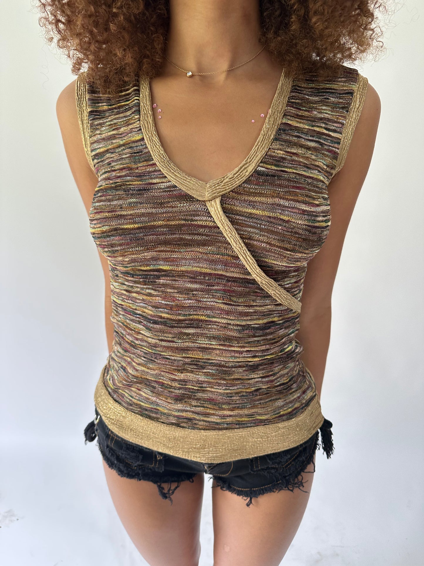 festival drop | medium gold striped tank top