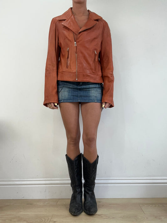 vintage edit eleven | medium orange real leather jacket