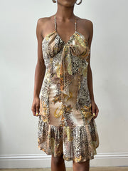 vintage edit thirty-two | small brown leopard print halterneck midi dress