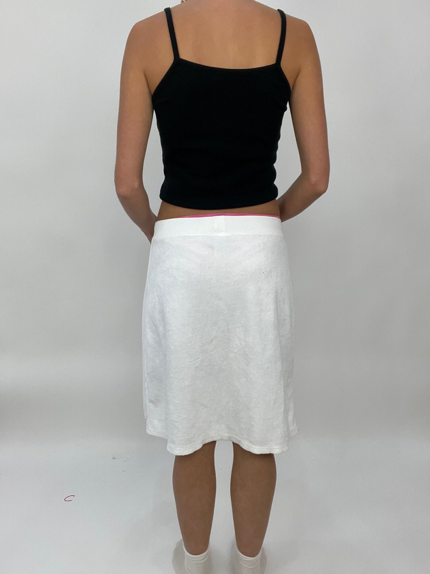 COCONUT GIRL DROP | medium white velour midi skirt