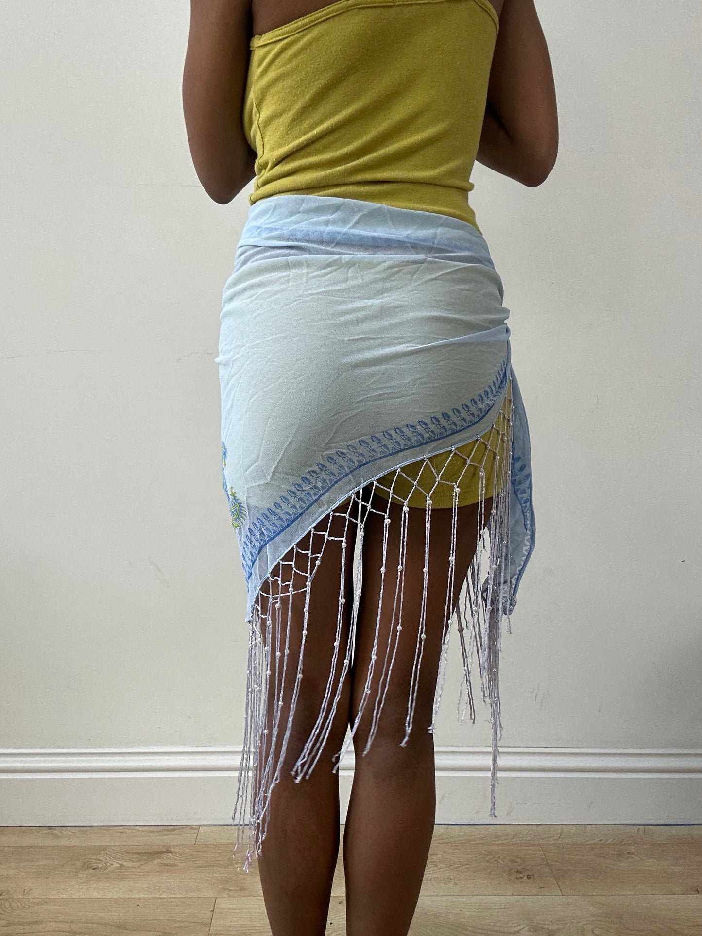 vintage edit twenty-nine | light blue beach skirt with fringe details