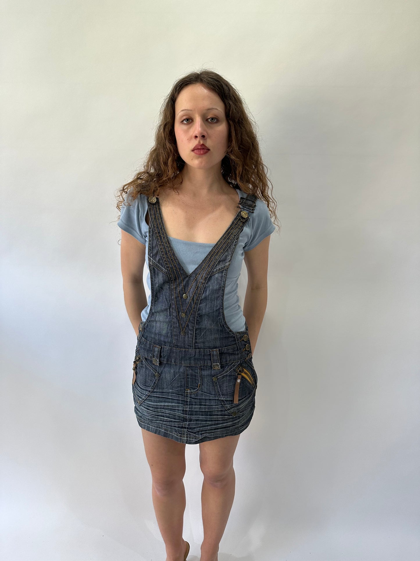 western edit | small/medium blue denim skirt dungarees