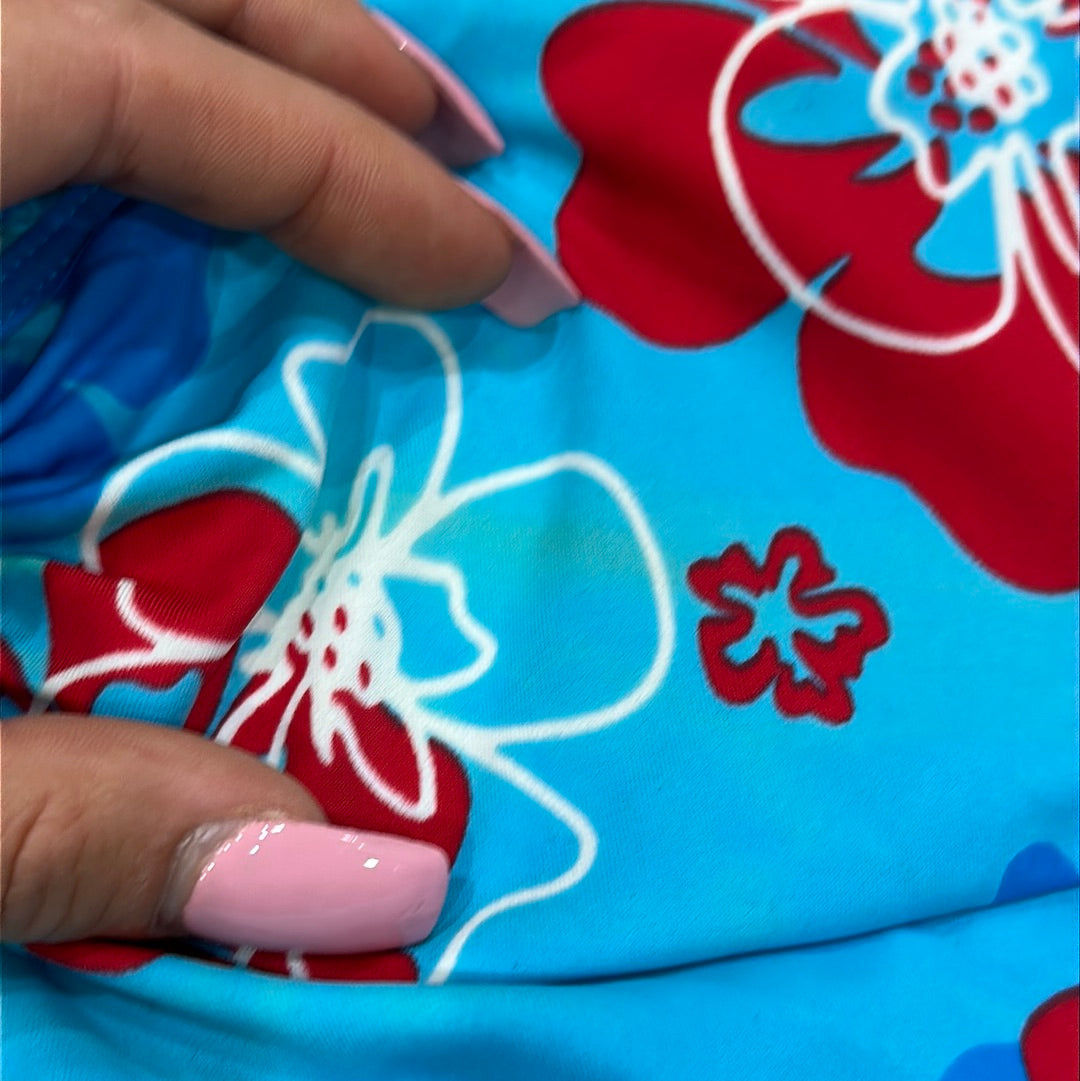 💚 BARBIE DROP - beach barbie | small blue swim top with hibiscus print detail