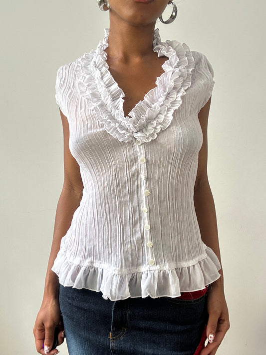 vintage edit twenty-nine | small white pleated blouse with ruffle trim