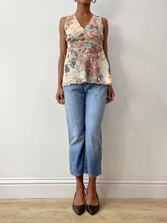 midsummer edit | medium beige and pink floral top