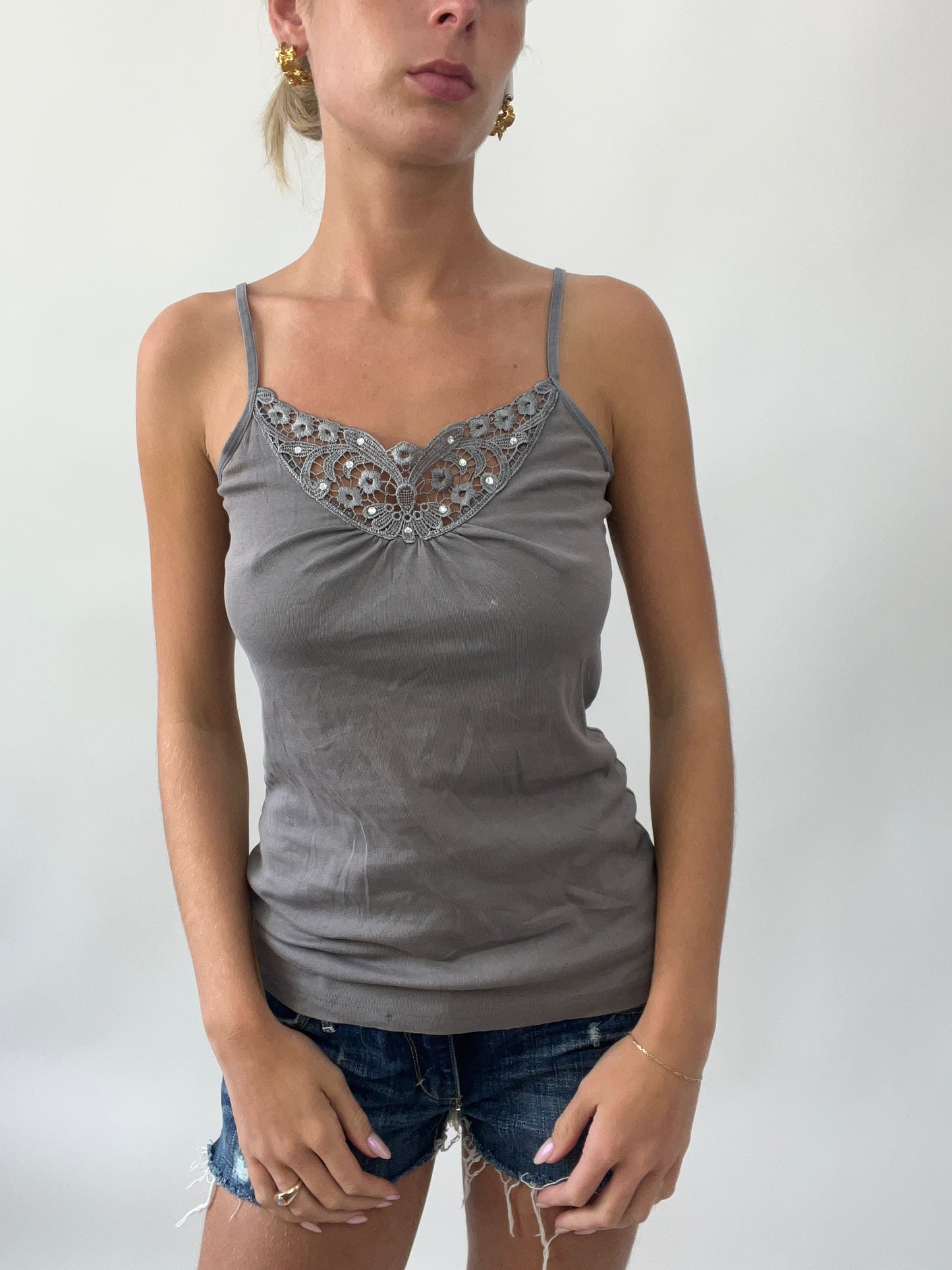 SUMMER SOLSTICE DROP | medium grey cami with embroidery detail