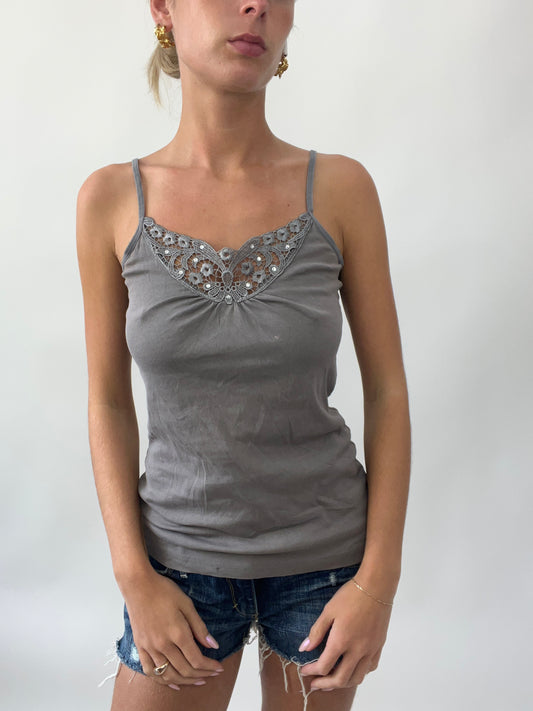 SUMMER SOLSTICE DROP | medium grey cami with embroidery detail