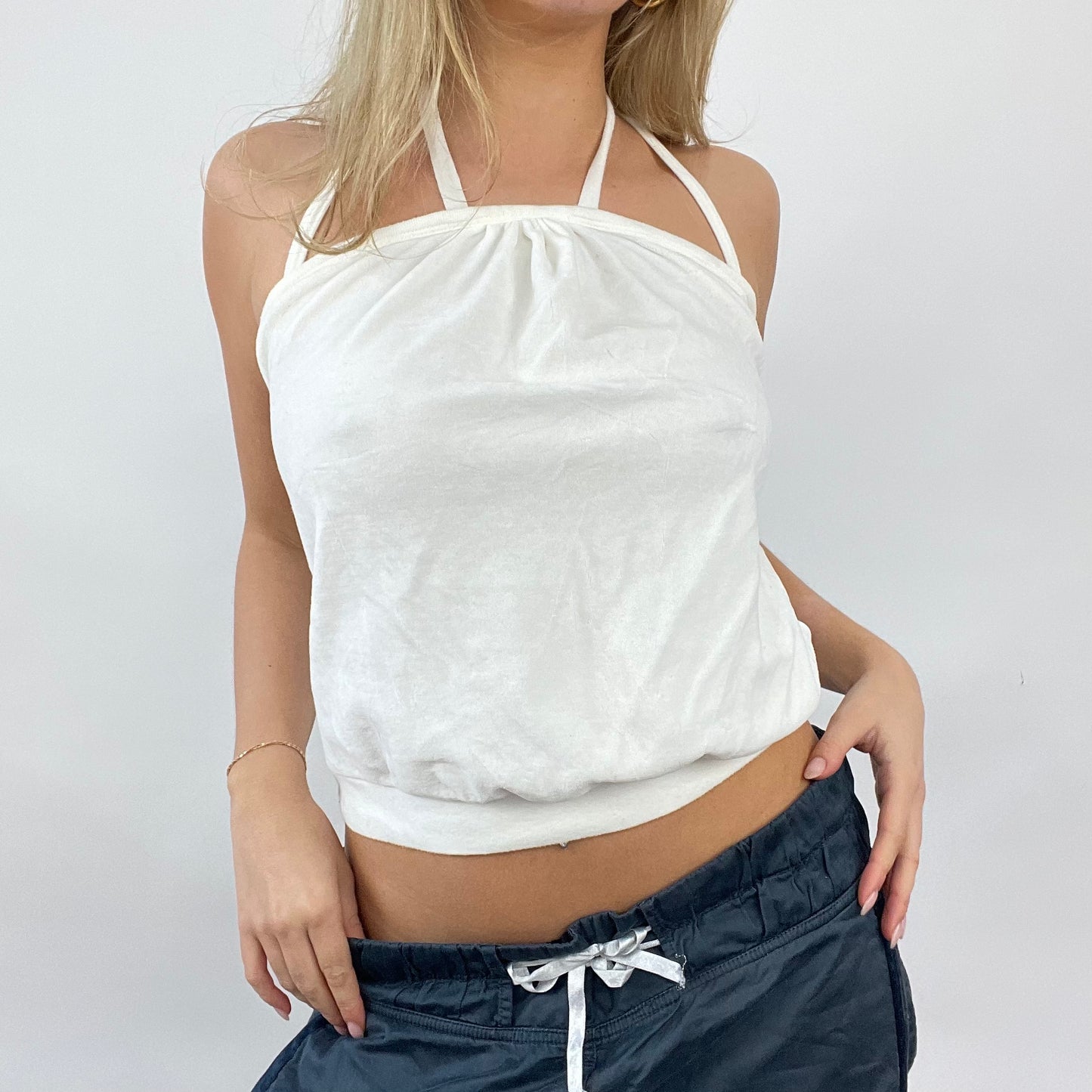 GIRL CORE DROP | small white velour double strap top