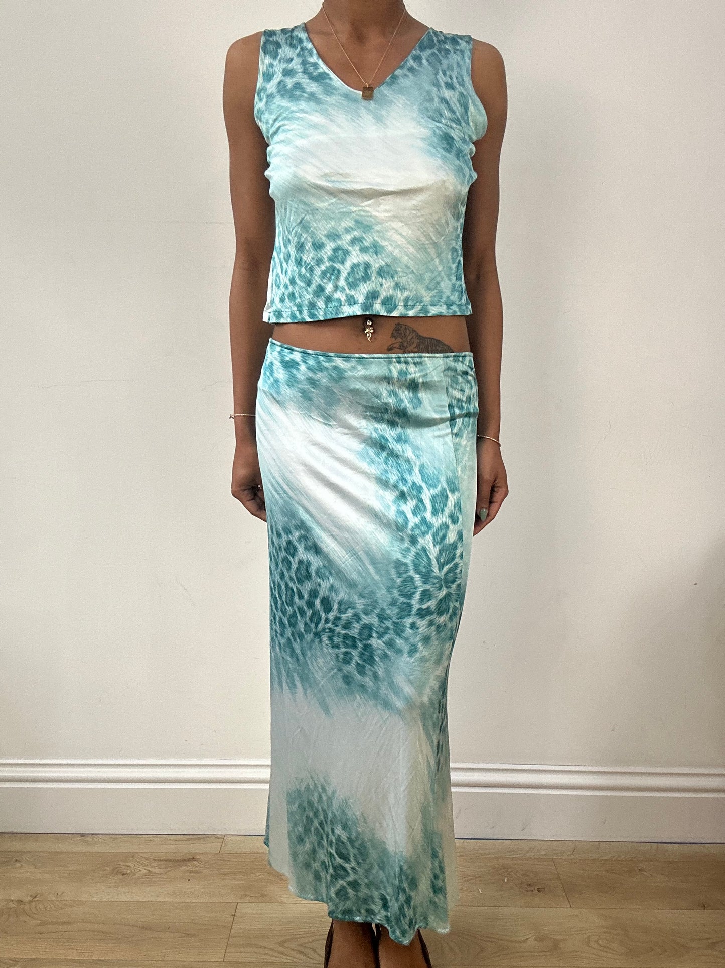 BEST PICKS | small roberto cavalli light blue and white skirt & cami set