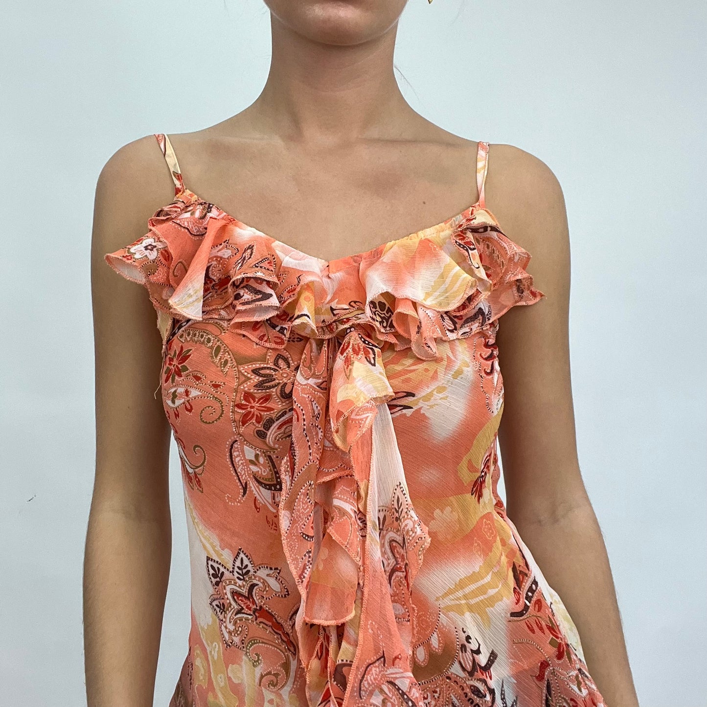 💻 CARRIE BRADSHAW DROP | medium orange flowy top with floral abstract detail all over