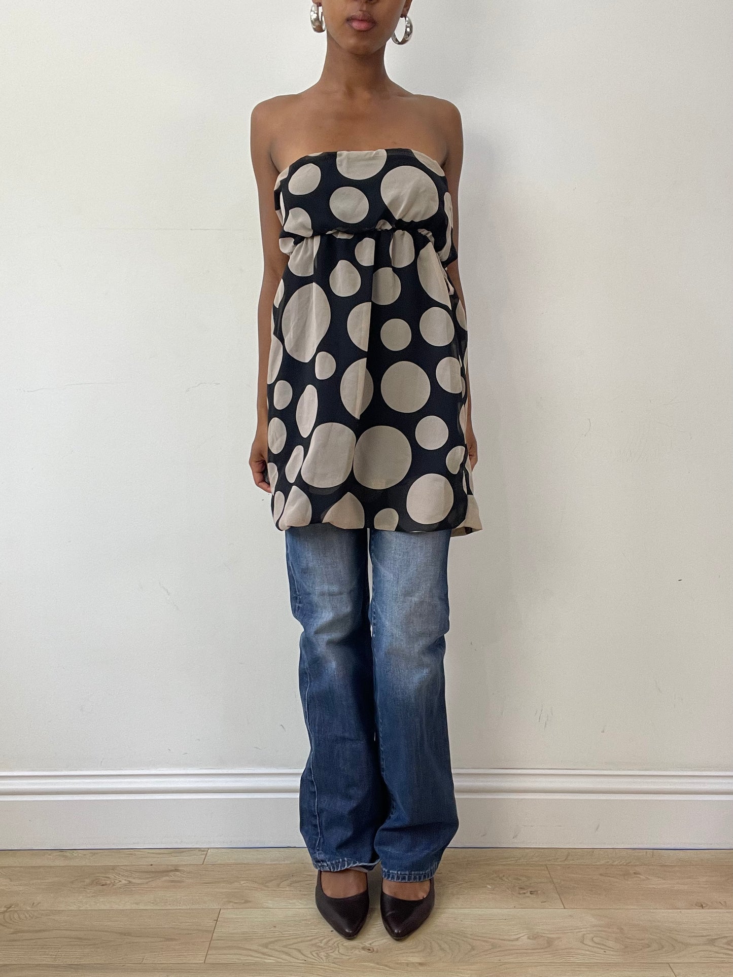 vintage edit twenty-seven | medium black and white bandeau polka dot dress top