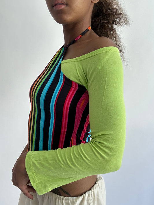 ‼️ | small green striped long sleeve top