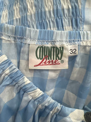 💚vintage edit twenty-six | Pequeno azul e branco estilo de leite-mão vestido feminino com impressão de gingham