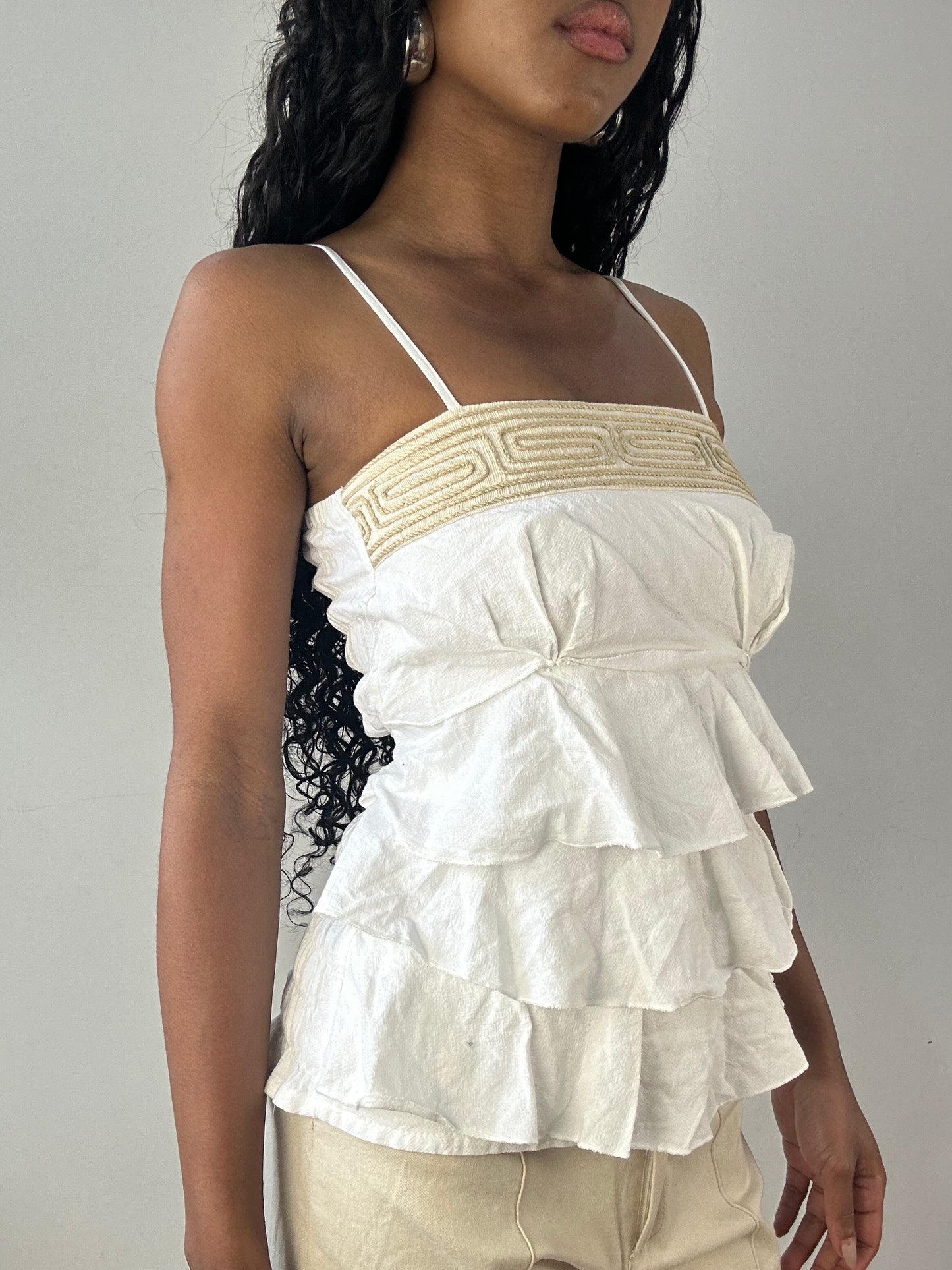 vintage edit twenty-three | extra small white cami top with ruffles