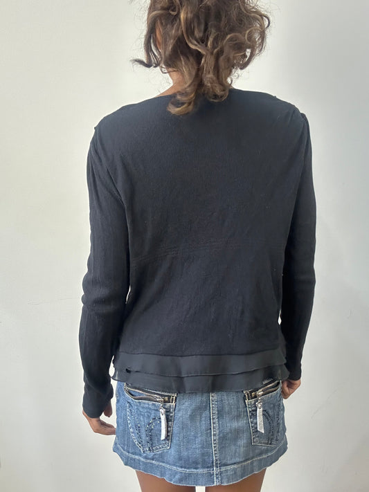 romantic grunge edit | small black frilly long sleeve top