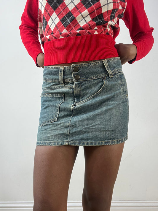 BEST PICKS | small blue acid wash denim mini skirt with pocket details